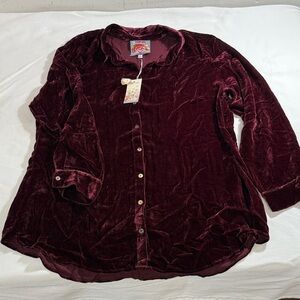 Johnny Was Velvet Shirt in Rich Maroon